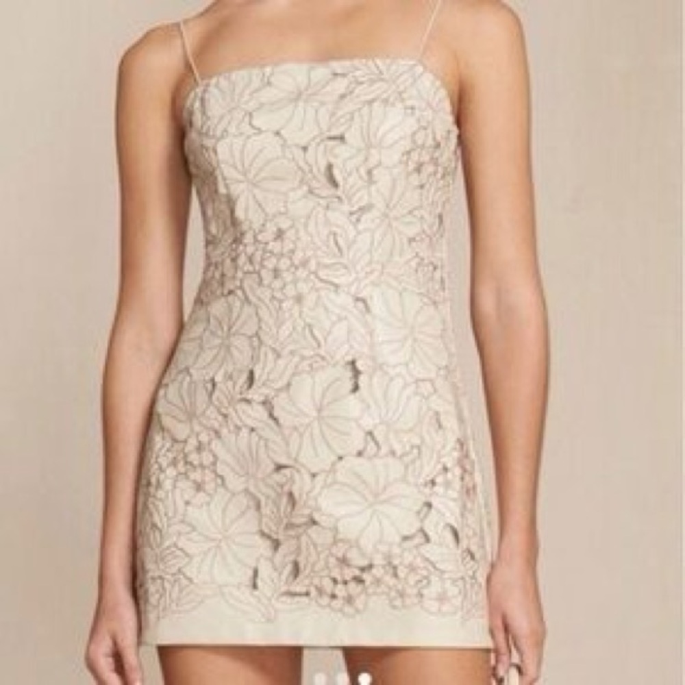 Cult Gaia Floral Lace Appliqué Slip Dress in Blush